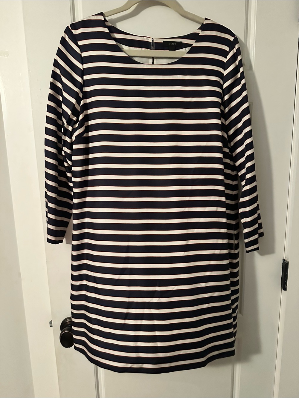 J. Crew Navy and White Long-Sleeve Striped Shift Dress